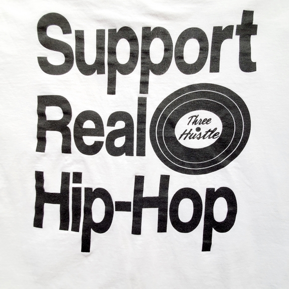 'Support Real Hip-Hop' white short sleeve graphic tee Med Music 3 Hustle - Picture 2 of 5